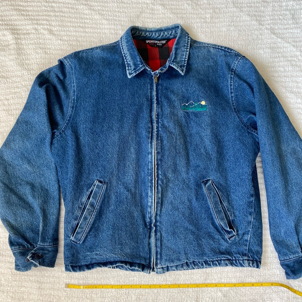 Vintage Sportsmaster Jean Jacket L Plaid Flannel Lined Zip Up
